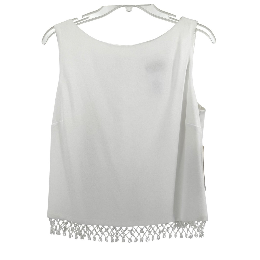 White Sleeveless Blouse with Crochet Hem